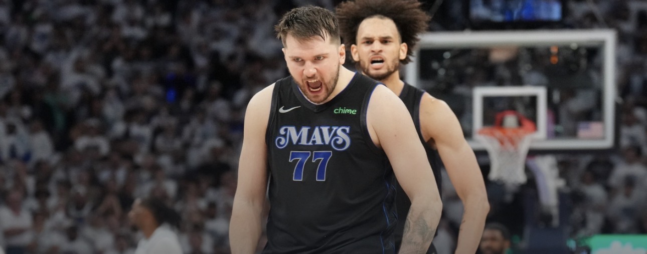 Luka Dončić wearing a Dallas Mavericks jersey